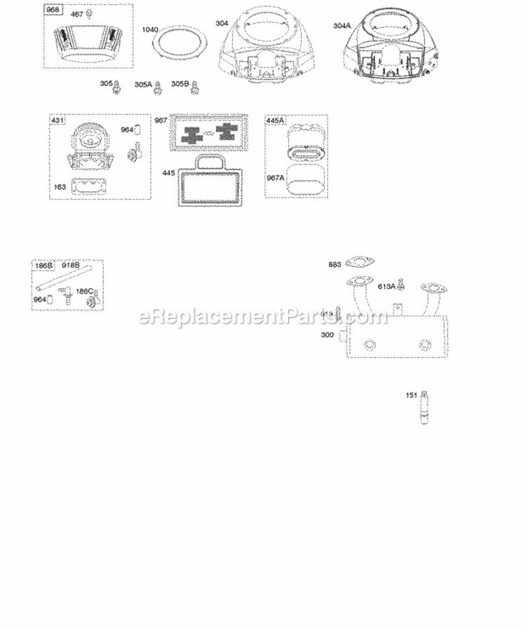Blower Housing Air Cleaner Muffler Diagram and Parts List for 44M777-0289-B1  Briggs and Stratton Engine
